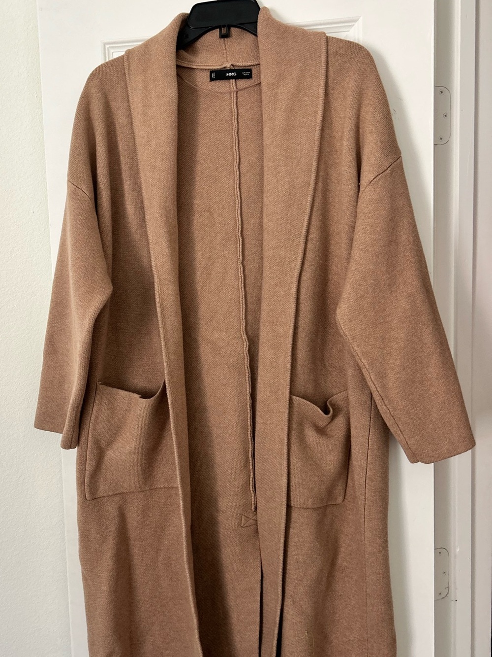 Mango Oversized Open-Front Cardigan in Camel Brown